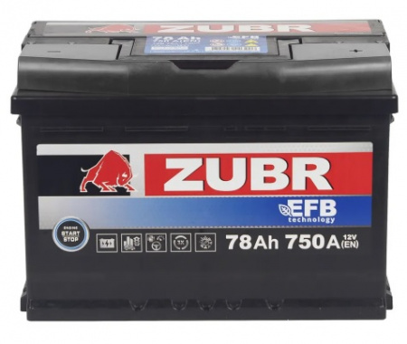 Аккумулятор ZUBR EFB  6ст-78 Ач, о.п.