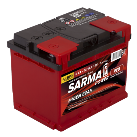 Аккумулятор SARMA power RED 6ст-62 Ач о.п.